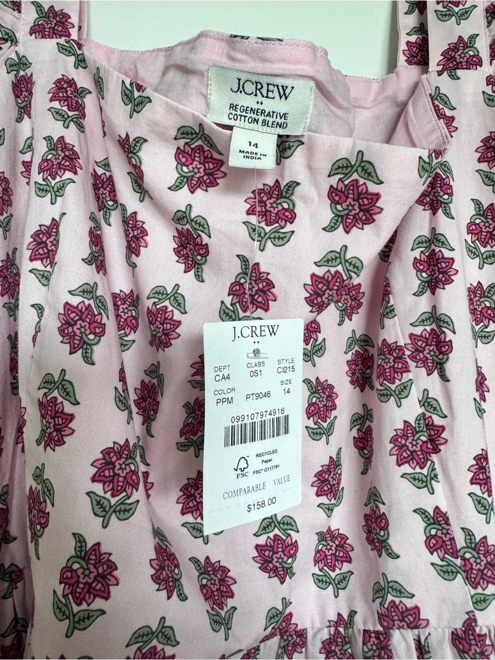 NWT J. CREW FACTORY Ruffle-Sleeve Midi Dress Paris Pink Multi w/ Pockets Size 14 - Picture 12 of 12